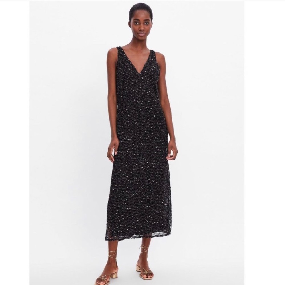 Zara dress black medium open weave with slip